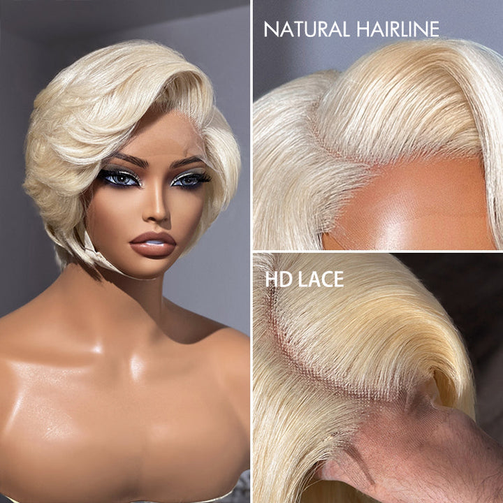 613 Blonde Pixie Cut Wig Glueless Minimalist HD Lace C Part Short Wig 100% Human Hair