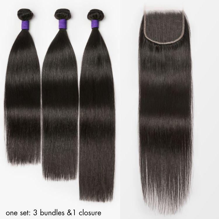 Upgraded Brazilian Hair | 3 Bundles with 5x5 HD Lace Closure Virgin Straight Hair