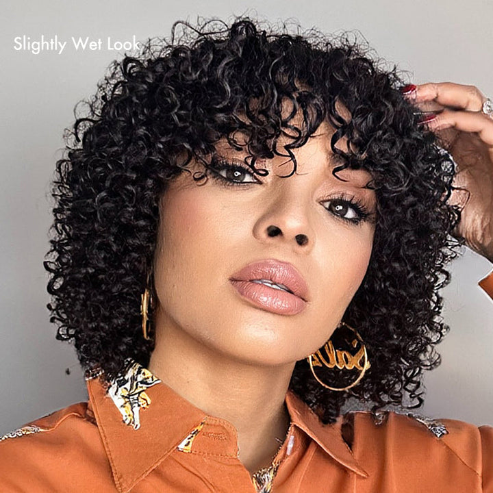 1 SEC INSTALL WIG | Shaggy Wolf Cut Throw On & Go Afro Curly Glueless Short Curly Wig with Bangs