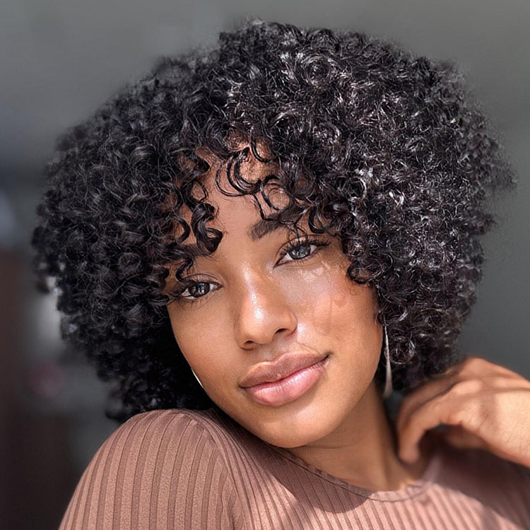 1 SEC INSTALL WIG | Shaggy Wolf Cut Throw On & Go Afro Curly Glueless Short Curly Wig with Bangs