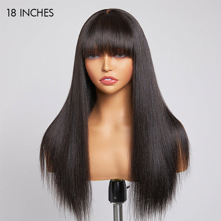 18 inches = $119 | Breathable Cap Yaki Straight Ultra Natural Minimalist Lace Long Wig with Bangs