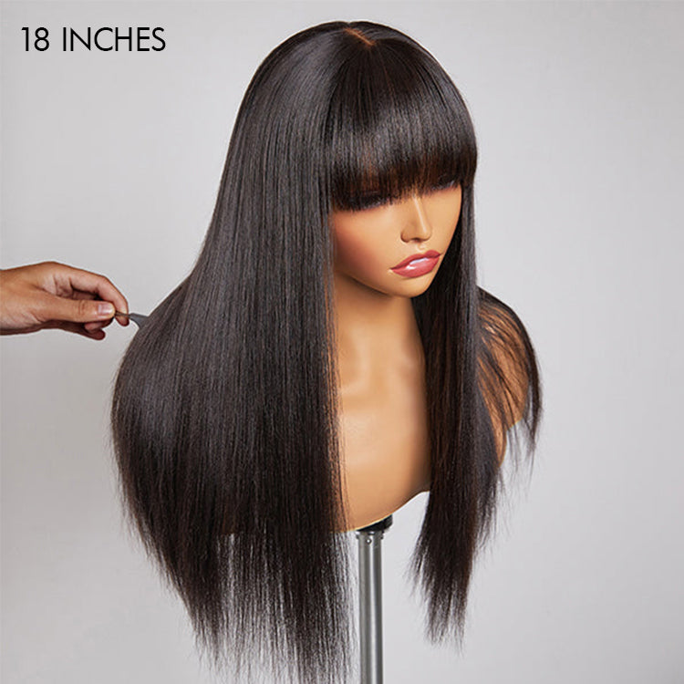 18 inches = $119 | Breathable Cap Yaki Straight Ultra Natural Minimalist Lace Long Wig with Bangs