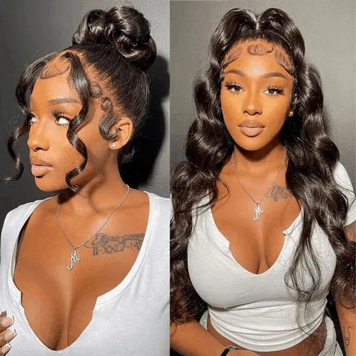 New Invisi-Drawstring Snug Fit 360 Lace Frontal Wigs Body Wave Human Hair With Bleached Knots