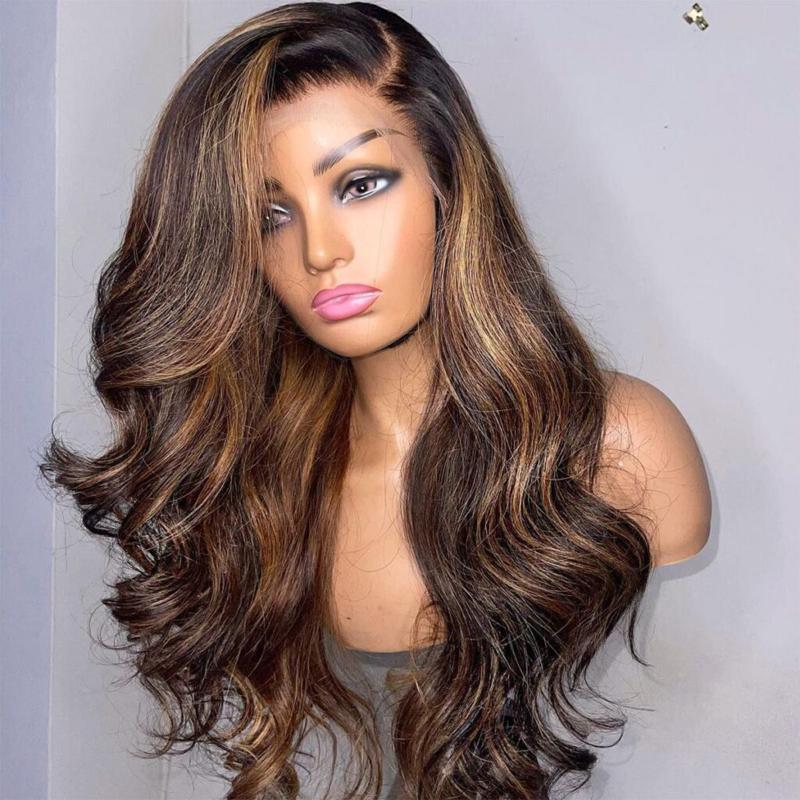 Highlight Brown Body Wave Lace Wig Parting Max 9×6 Lace Wig Balayage Human Hair Lace Wig