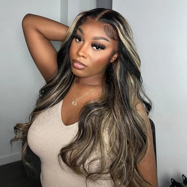 Glueless Balayage Honey Blonde Pre-Cut 6×5 HD Lace Wig Highlight Body Wave Human Hair Wig Ready To Wear