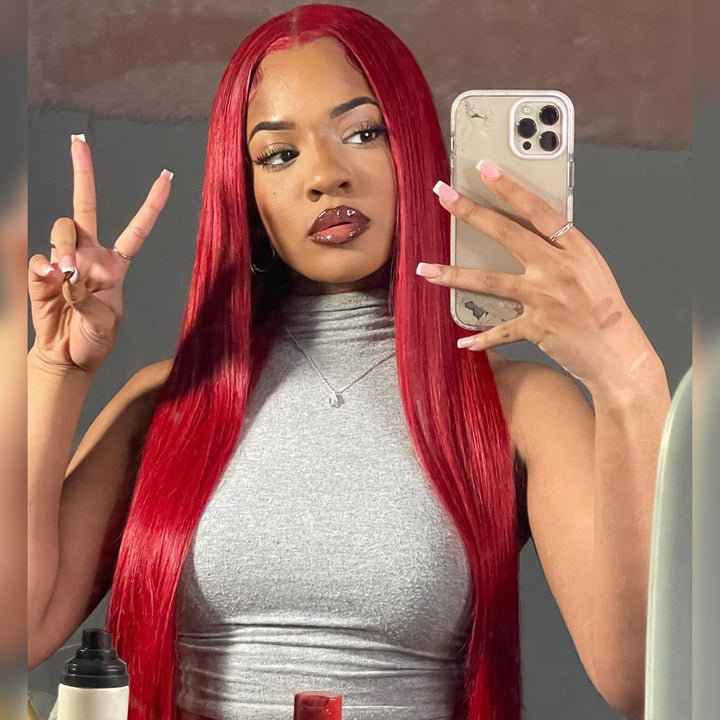 Red Straight HD Lace Front Wig Virgin Human Hair Wigs