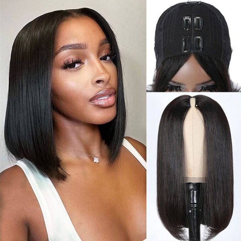 V Part Straight Human Hair Bob Wigs Beginner Friendly