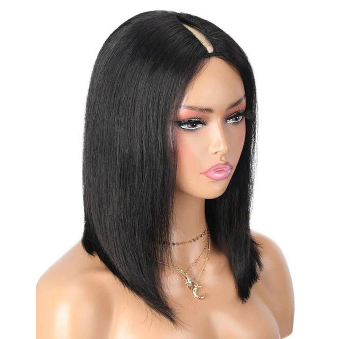 V Part Straight Human Hair Bob Wigs Beginner Friendly