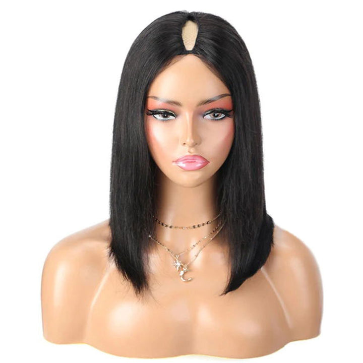 V Part Straight Human Hair Bob Wigs Beginner Friendly