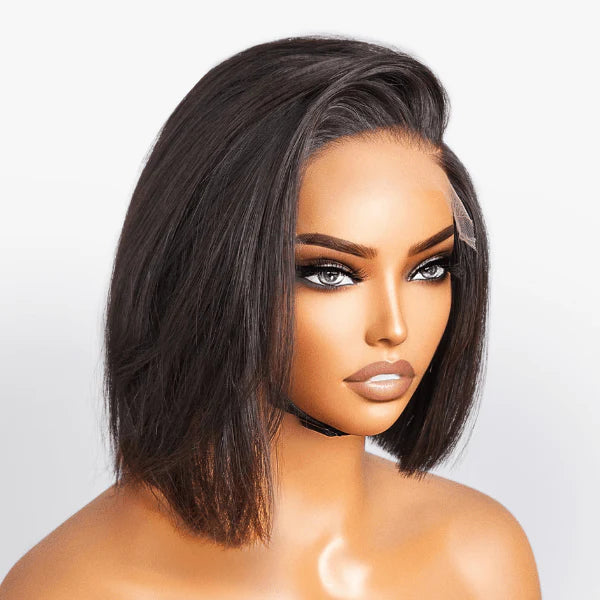 Asymmetric Bob Minimalist HD Lace Glueless C Part Short Wig 100% Human Hair