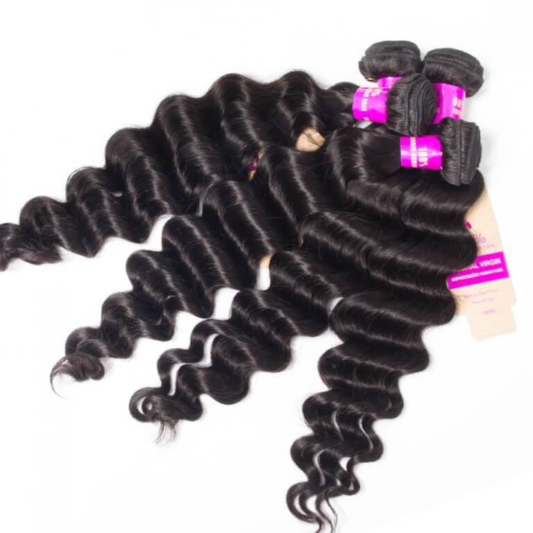 Virgin Hair 4 Bundles With Closure Loose Deep Wave Brazilian Human Hair Weave Bundles With Closure