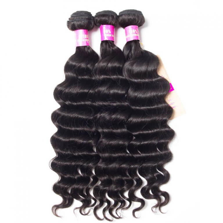 Loose Deep Virgin Human Hair 3 Bundles with 13×4 HD Lace Frontal