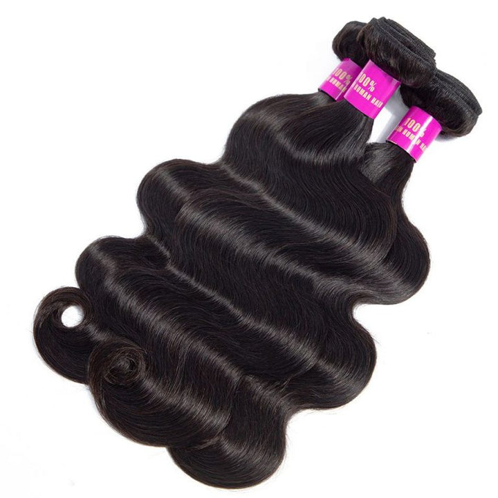 Body Wave Human Hair 3 Bundles with HD Lace Frontal Closure for Full Head