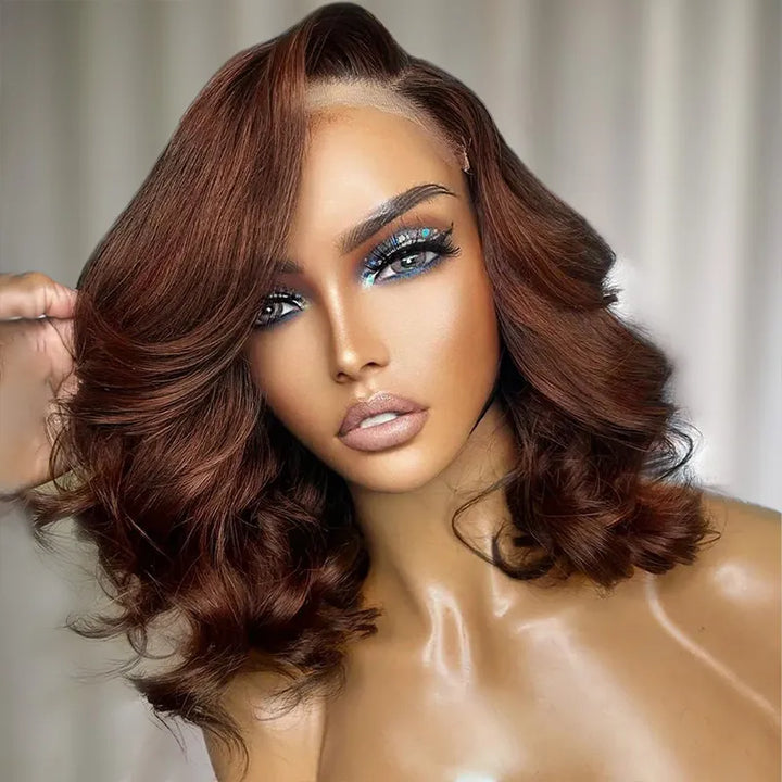 Wear Go Glueless Loose Body Wave Pre-Cut 6×5 Lace Bob Wig Dark Brown/Reddish Brown/99j Color