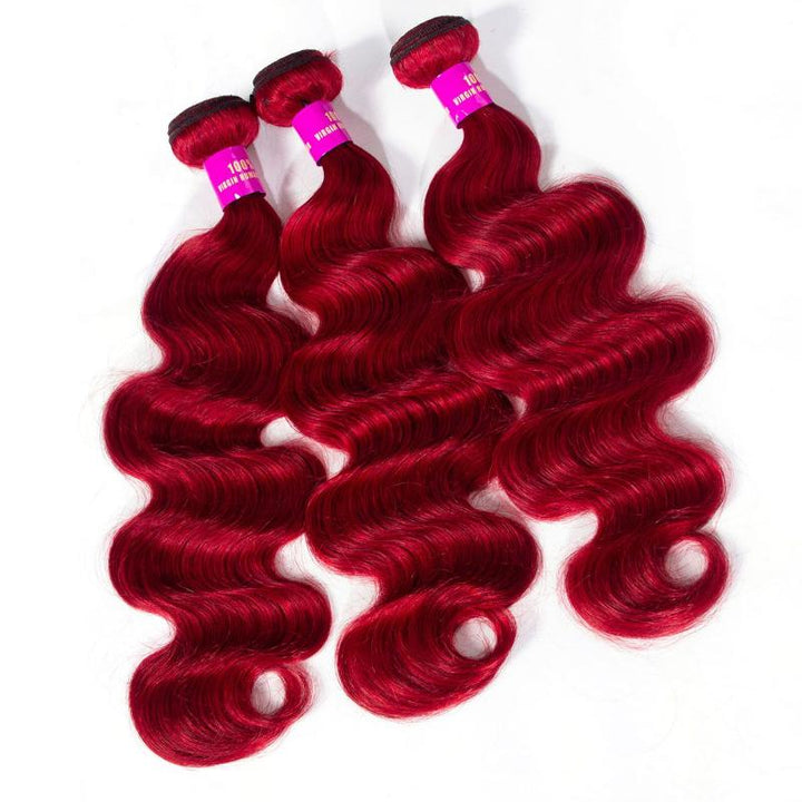 Red Human Hair Brazilian Body Wave 3 Bundles with Closure