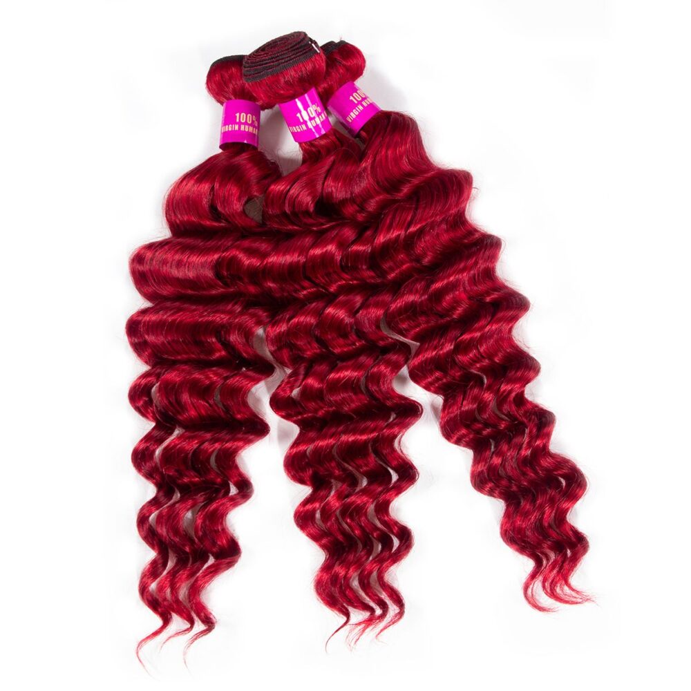 Red Human Hair Brazilian Loose Deep Wave Bundles with Closure